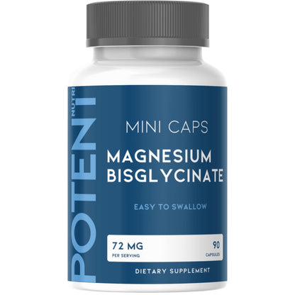 Magnesium Glycinate Small Capsules - 90 Small Pills, Easy to Swallow, High Absorption (Vegan Safe, Non-GMO) Magnesium Supplement by Potent Nutri