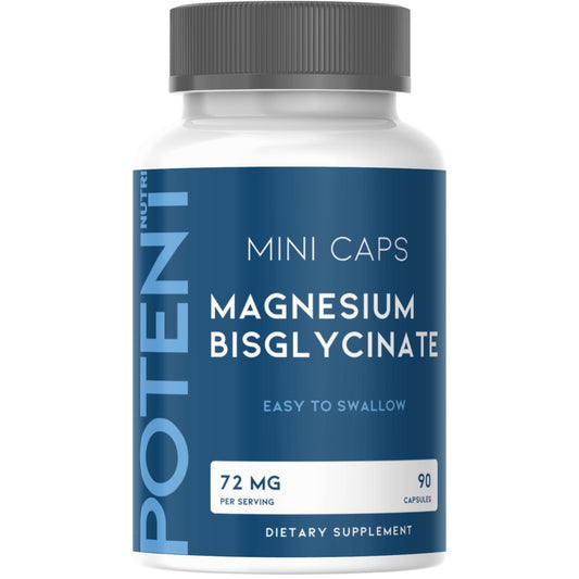 Magnesium Glycinate Small Capsules - 90 Small Pills, Easy to Swallow, High Absorption (Vegan Safe, Non-GMO) Magnesium Supplement by Potent Nutri