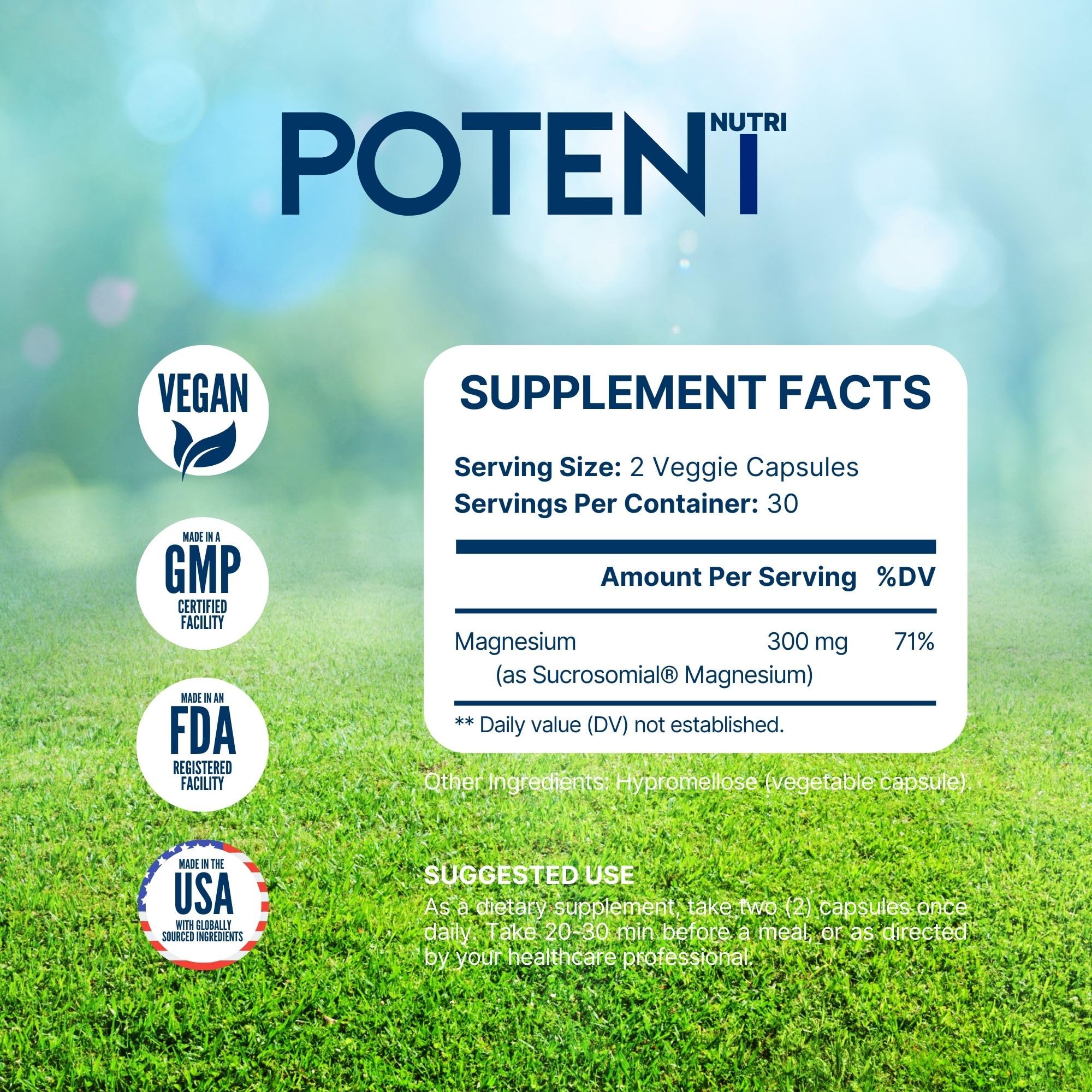 Potent Nutri Sucrosomial Magnesium — 300 mg High Absorption Magnesium Supplement (60 Vegan Capsules)