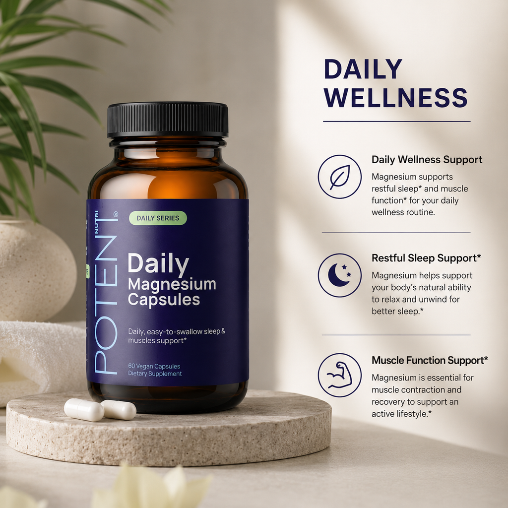 Daily Magnesium Capsules - Easy to swallow - 60 Day Supply