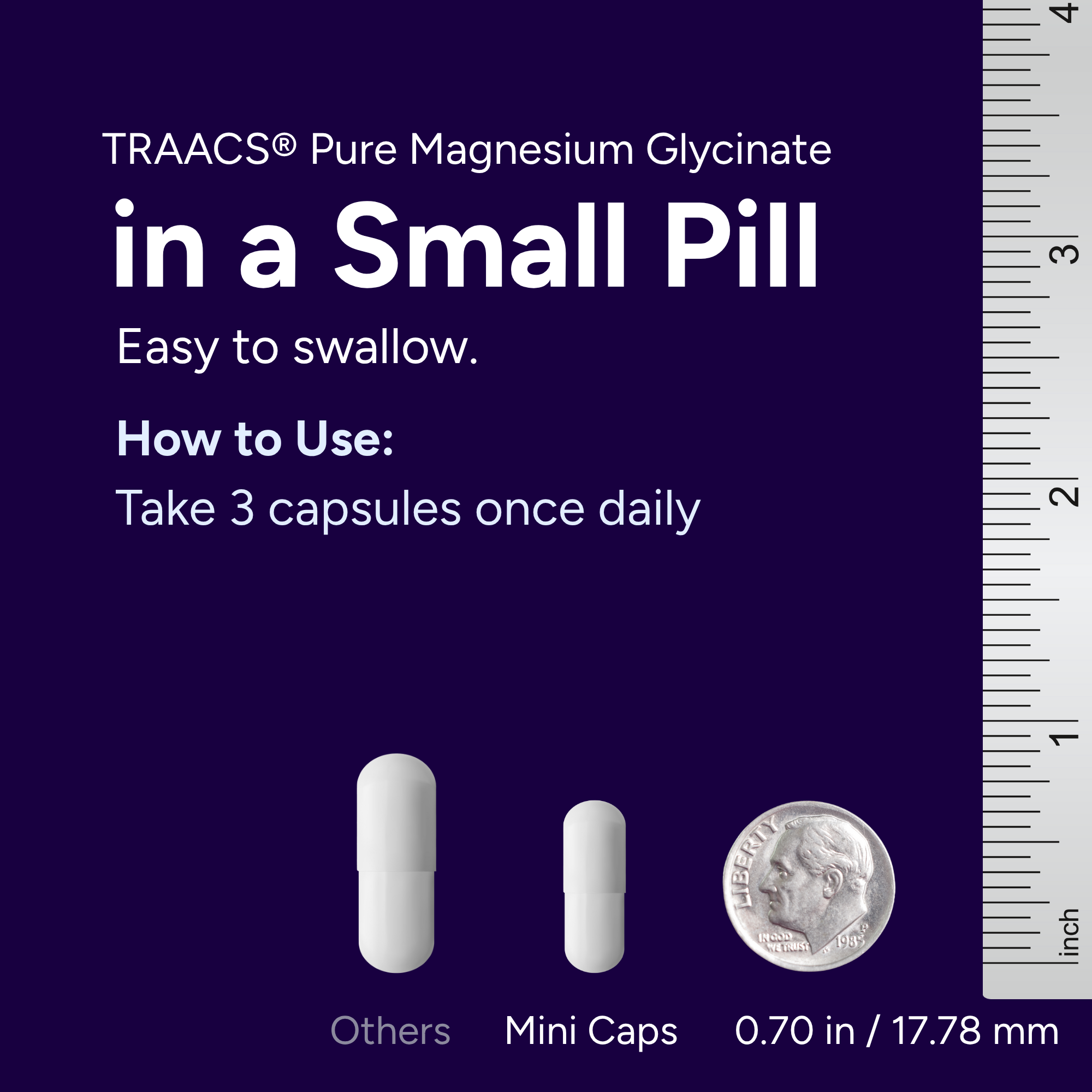 Magnesium Glycinate Small Capsules - 90 Capsules, Easy to Swallow, Albion TRAACS® Magnesium Bisglycinate Chelate - Kosher