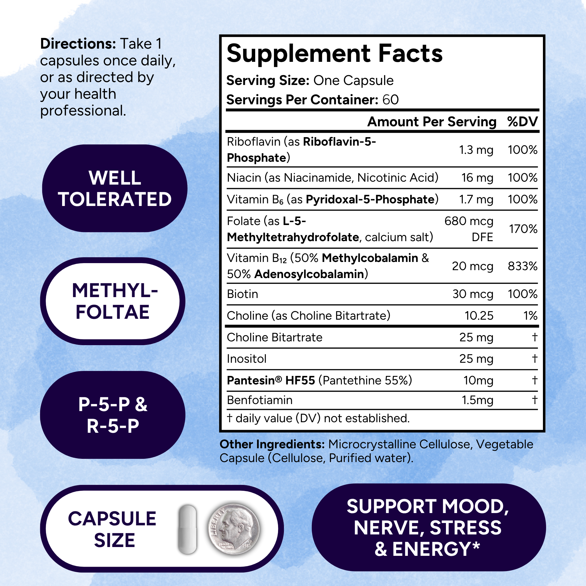 Low Dose B-Complex - 60 Capsules - Complete Daily Support