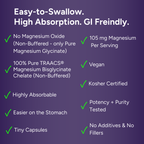 Magnesium Glycinate Small Capsules - 90 Capsules, Easy to Swallow, Albion TRAACS® Magnesium Bisglycinate Chelate - Kosher