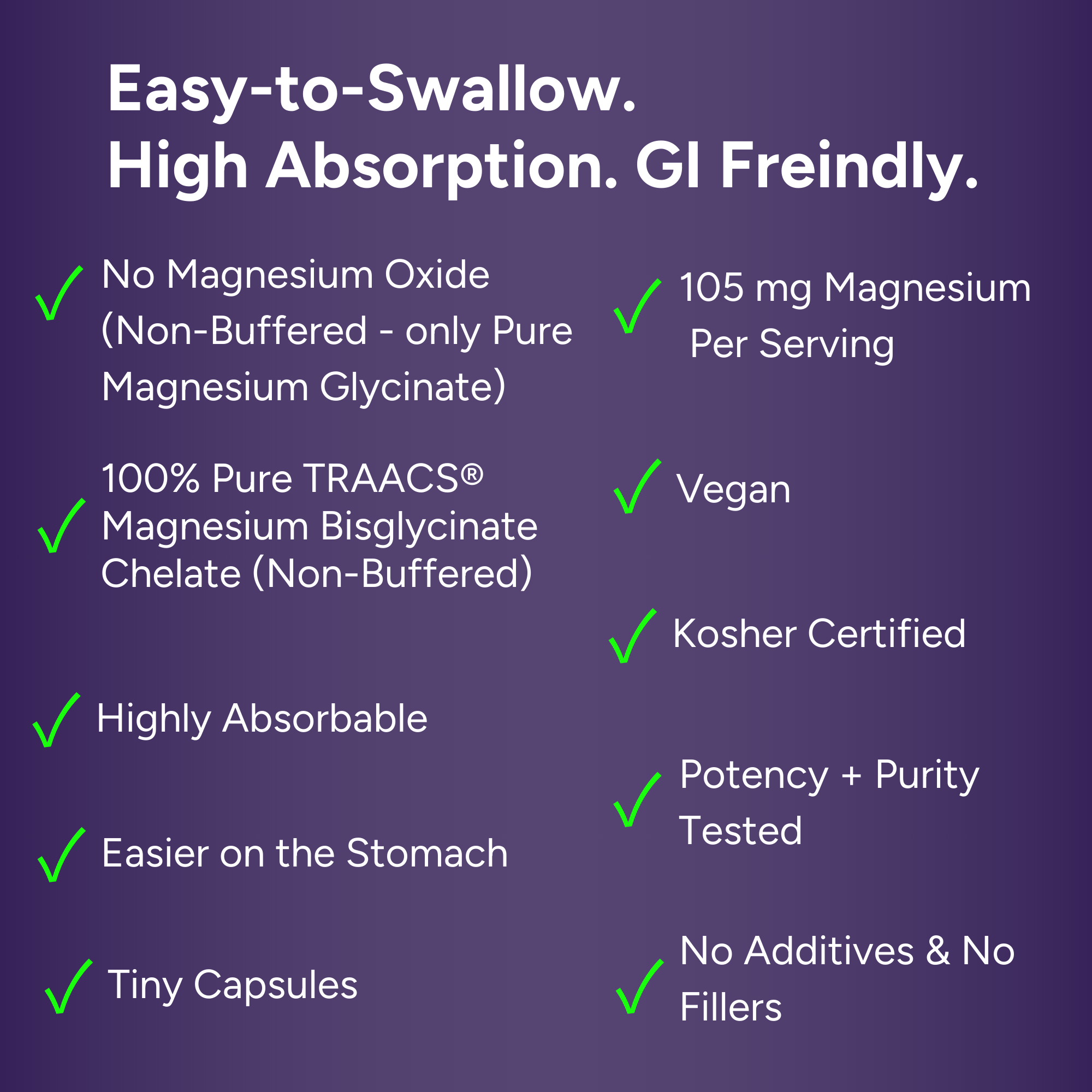 Magnesium Glycinate Small Capsules - 90 Capsules, Easy to Swallow, Albion TRAACS® Magnesium Bisglycinate Chelate - Kosher