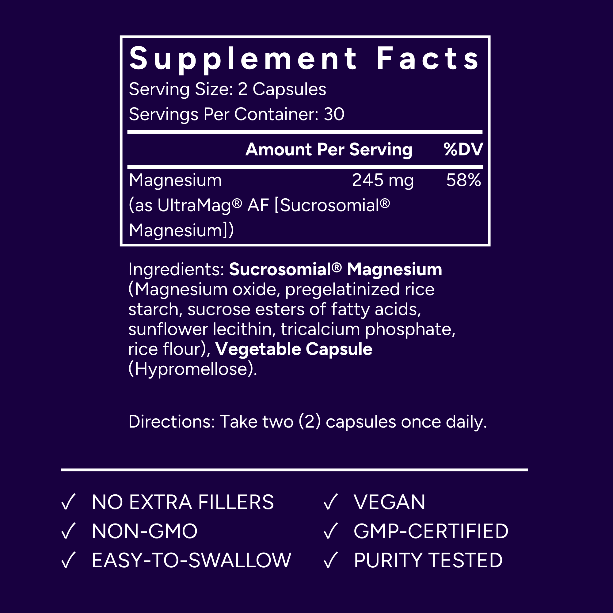 Potent Nutri Sucrosomial Magnesium — 245 mg High Absorption Magnesium Supplement (60 Vegan Capsules)