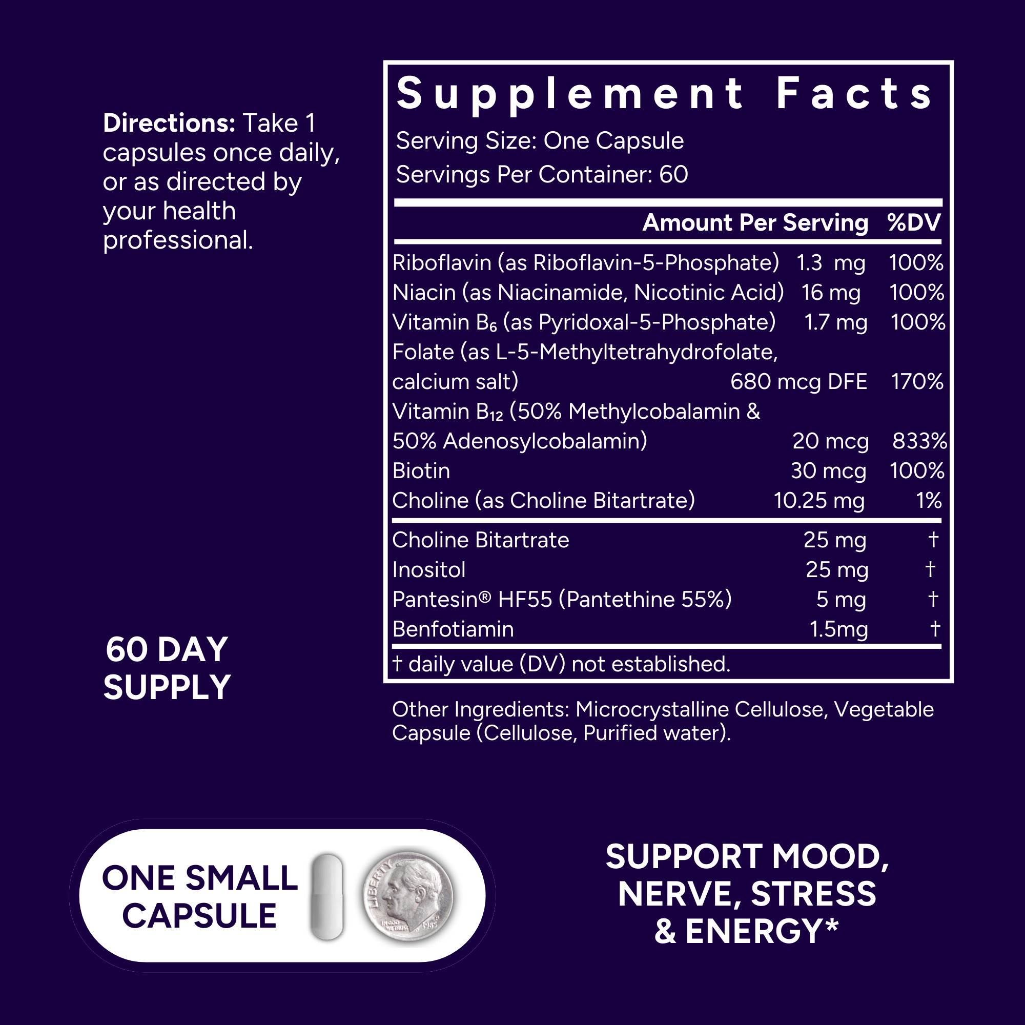 Low Dose B-Complex - 60 Capsules - Complete Daily Support