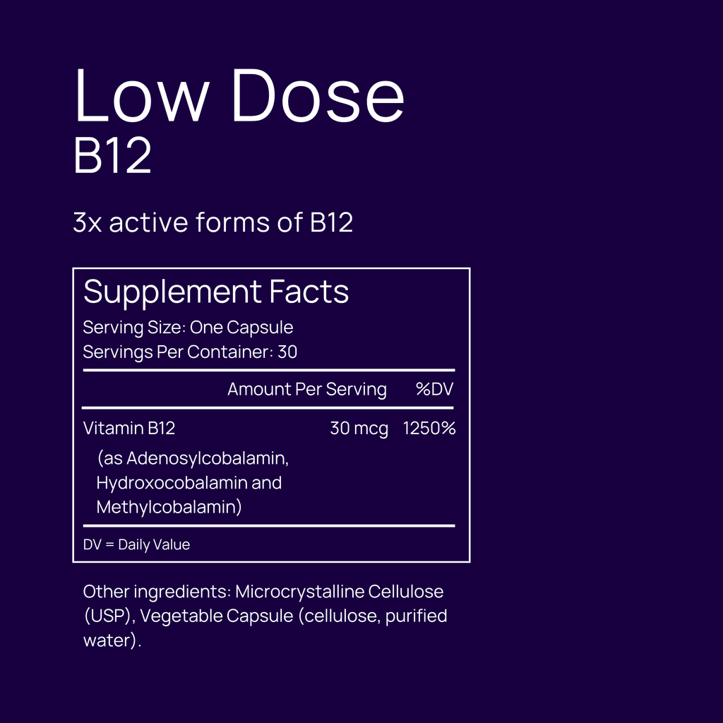 Low Dose B12 - 3x Active Forms - 30 Capsules