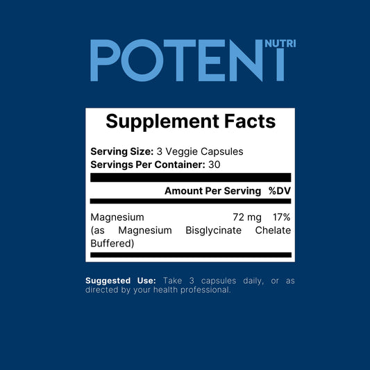 Magnesium Glycinate Small Capsules - 90 Small Pills, Easy to Swallow, High Absorption (Vegan Safe, Non-GMO) Magnesium Supplement by Potent Nutri