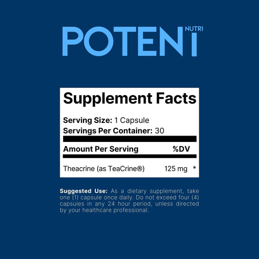 Potent Nutri Theacrine (TeaCrine) Supplement to Support Mental Clarity, Motivation, Energy & Mood - 125 Mg, Vegan, 30 Veggie Capsules