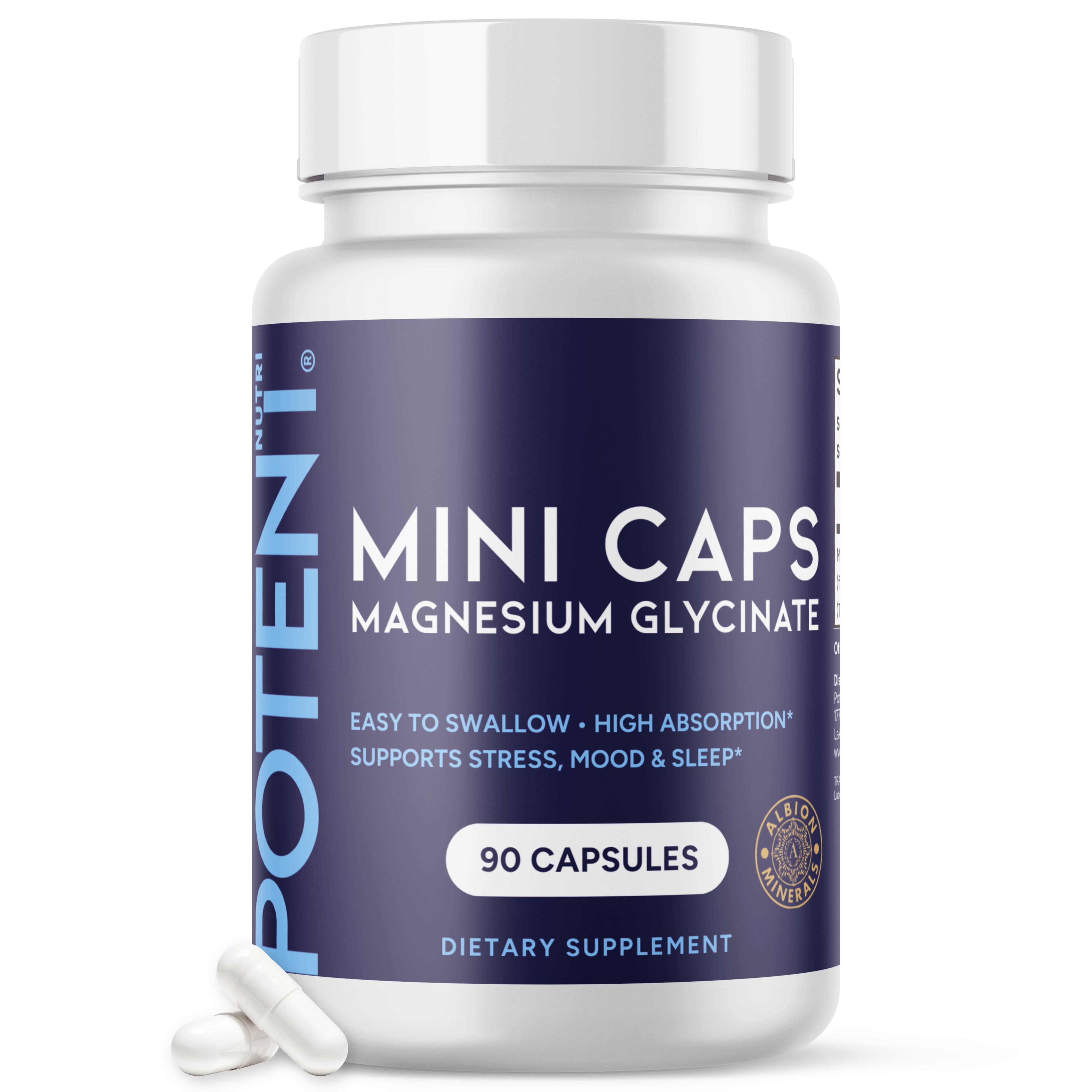 Magnesium Glycinate Small Capsules - 90 Capsules, Easy to Swallow, Albion TRAACS® Magnesium Bisglycinate Chelate - Kosher